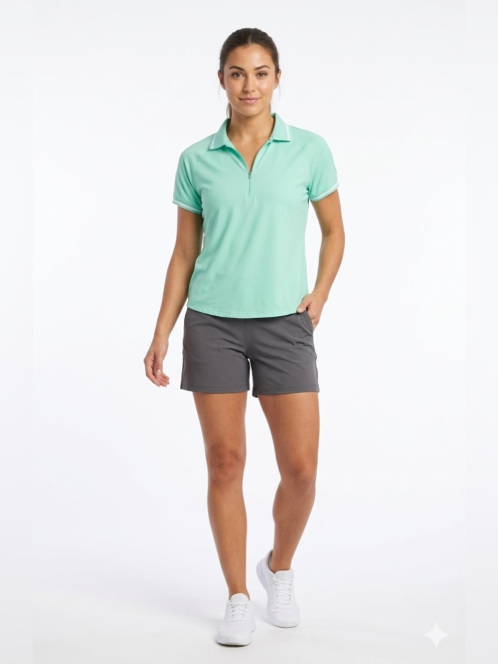 Mondetta Ladies Quarter-Zip Active Polo – Mint Green
